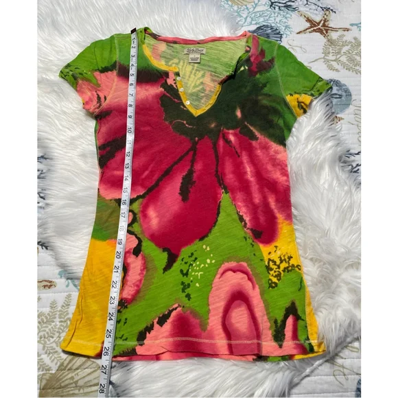 Lucky Brand woman’s Short Sleeve Tee S Green Pink Floral - Picture 3 of 4